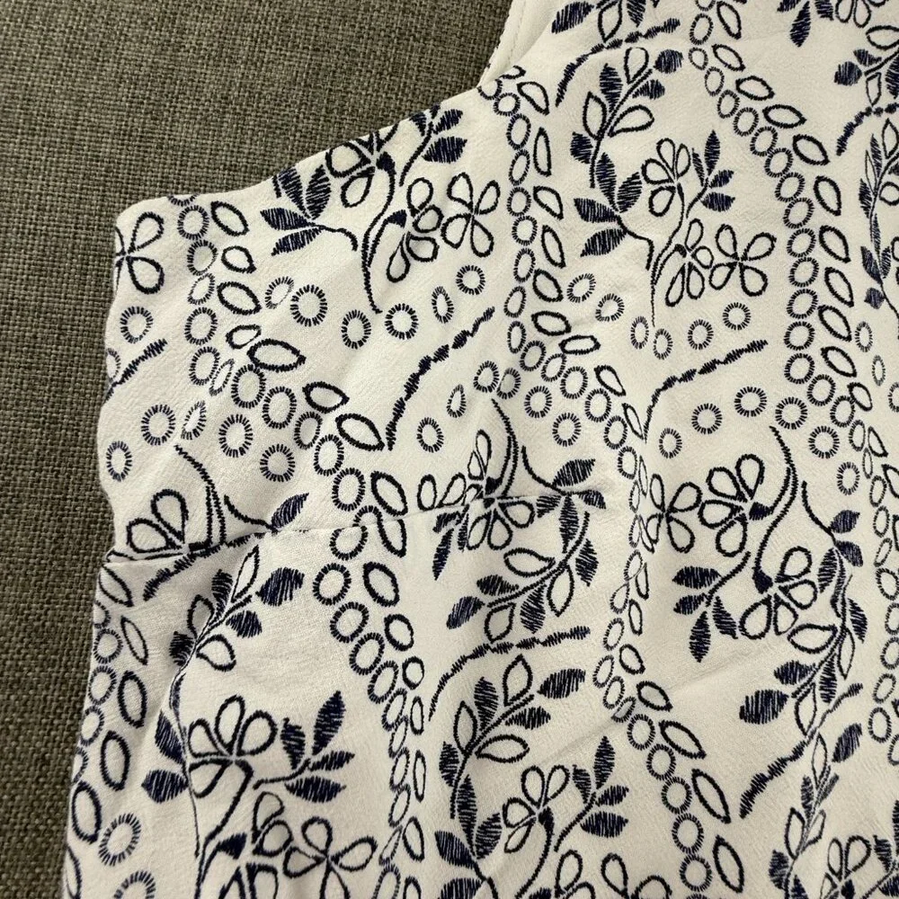 LOFT Dress Floral Lined Sleeveless Square Neck Viscose Zipper Cutout Back Blue &